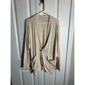 Cuddl Duds Cardigan XL Beige White Striped